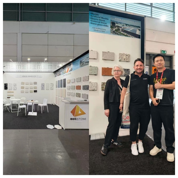 customer with aoli stone at marmomac
