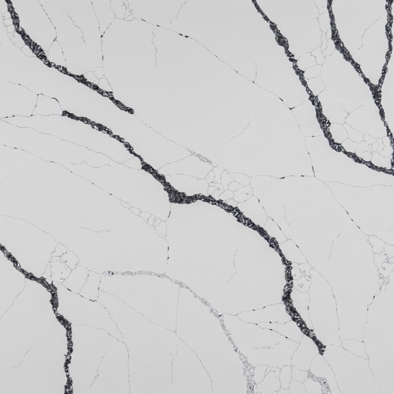 white quartz slab with graphite veining