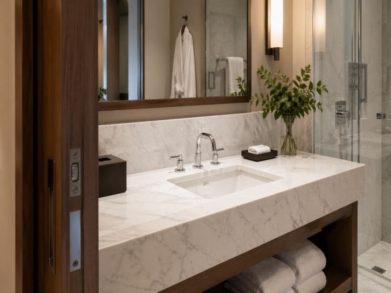 Por qué las encimeras de los tocadores de baño son uno de los detalles más importantes en el suministro de piedra para hoteles.