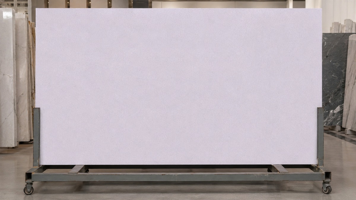 Full slab display of Huaishan White Artificial Marble with fine granular texture