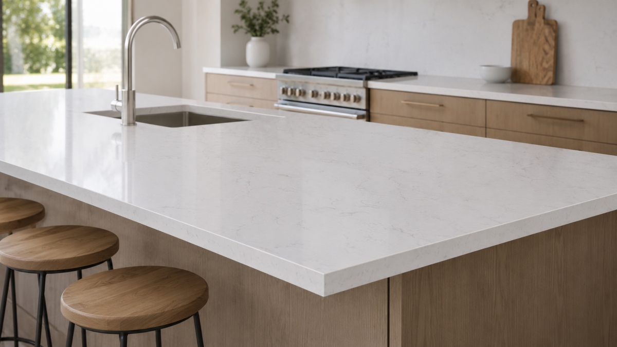 Kitchen countertop made with Alpine White Artificial Marble