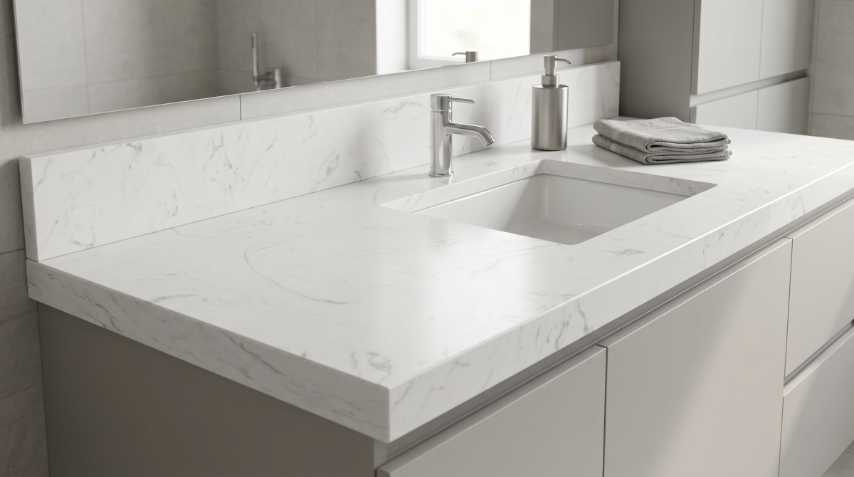 Bathroom vanity top using Alpine White Artificial Marble
