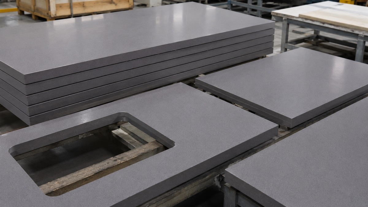 Cut-to-size grey artificial marble edge detail