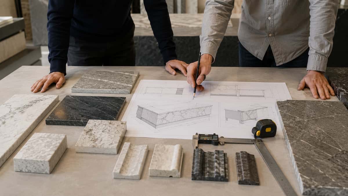 stone-reception-counter-fabrication-review Stone reception counter fabrication review with drawings and samples