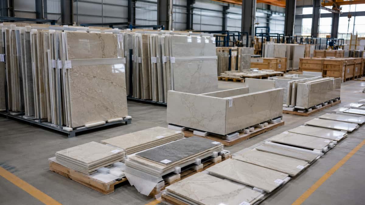 numbered-lobby-stone-pieces-installation-sequence Numbered lobby stone pieces prepared by installation sequence before packing
