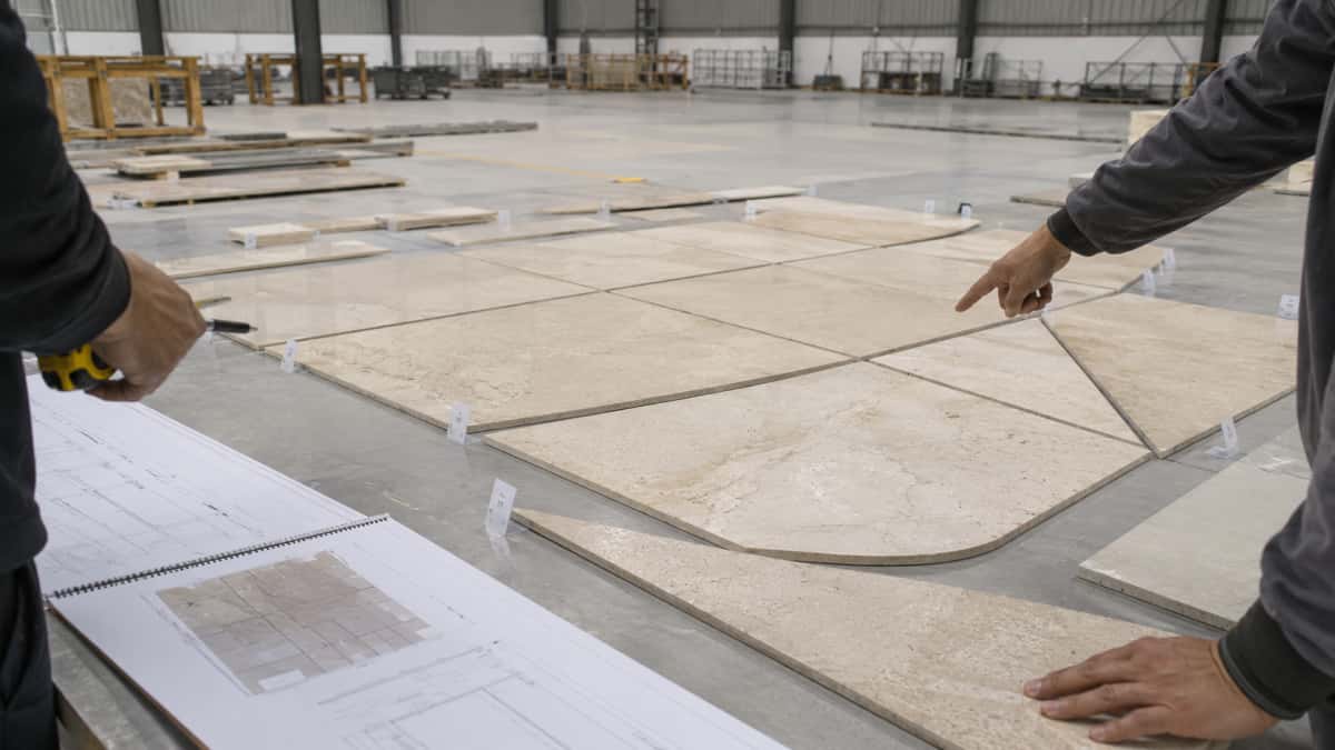 Stone panels dry layout reviewed on site before installation