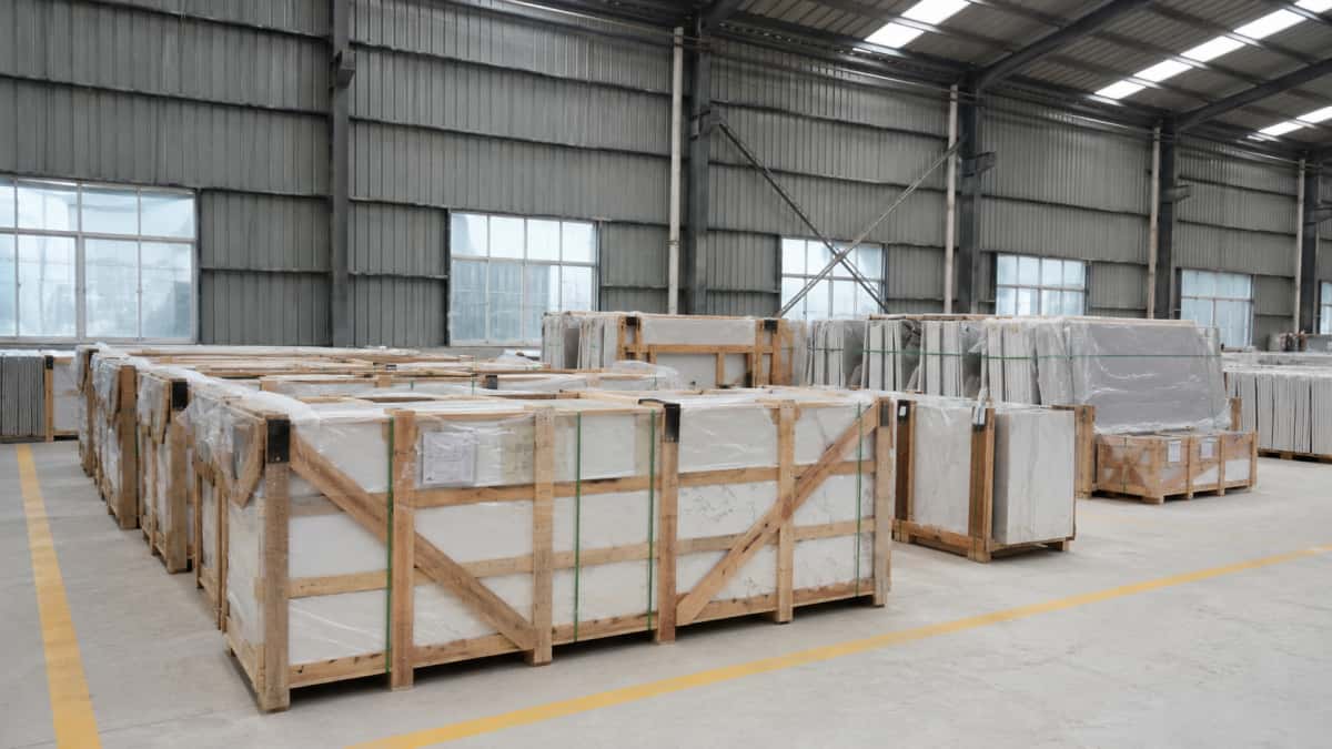 Stone export packing with organized crates prepared for international buyers