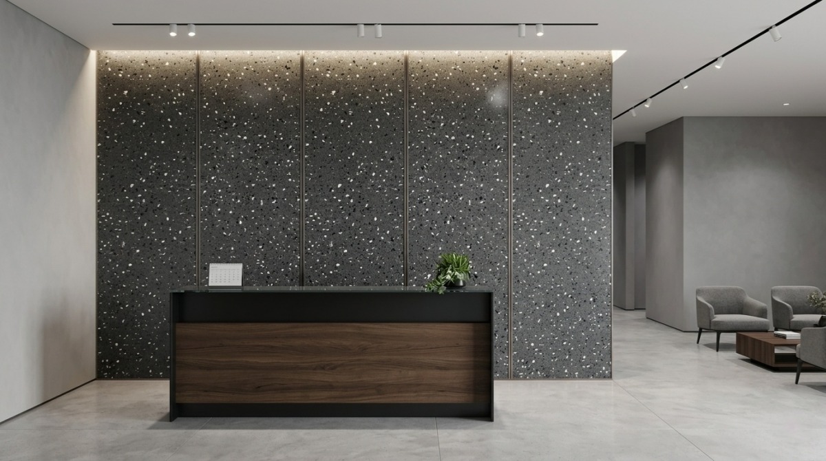 grey-chip-artificial-marble-wall-panels Grey chip artificial marble wall panels for commercial interiors