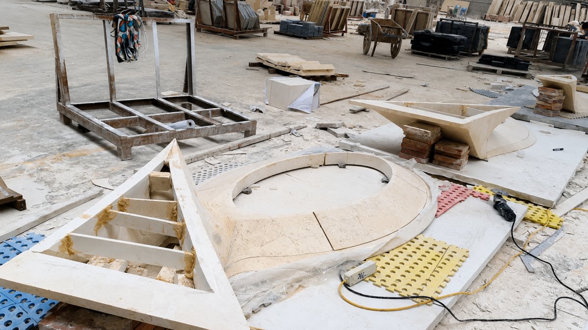 French-Limestone-Table-Edge-Joint-Detail Rounded edge and joint detail of a custom French limestone table