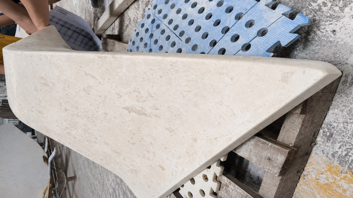 French-Limestone-Workshop-Production-Overview Workshop production overview for a custom French limestone sculptural table project