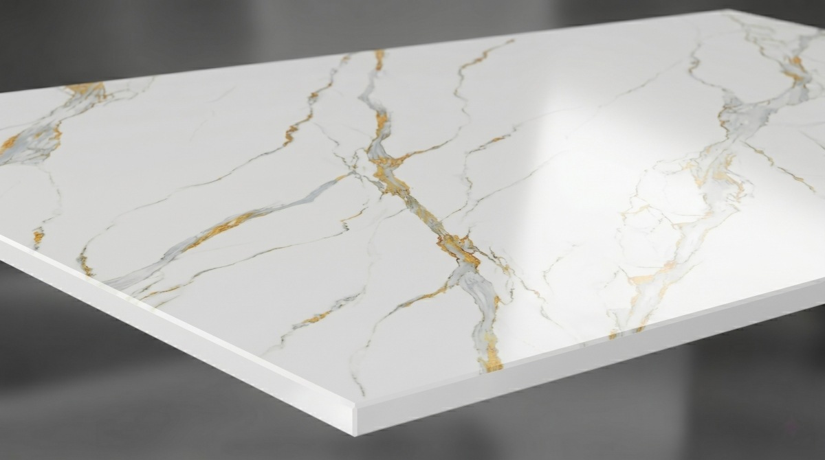 printed-marble-look-artificial-stone-edge-detail Edge detail of printed marble look artificial stone slab