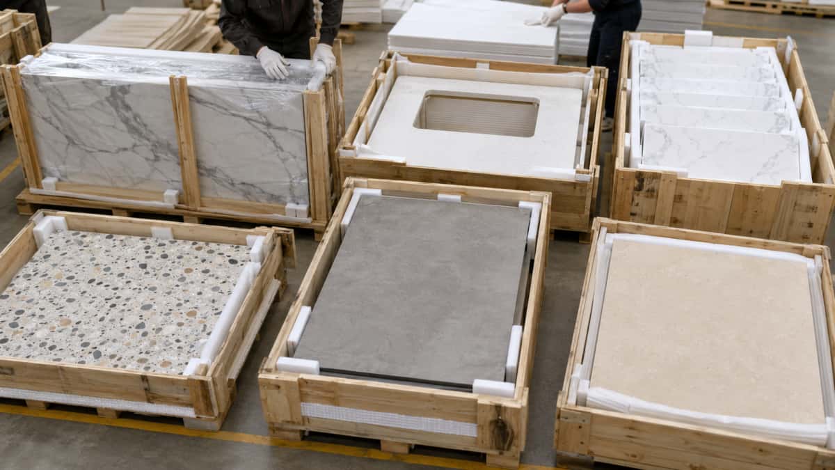Different stone materials packed with suitable protection before shipment