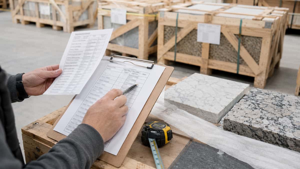 Stone crate unloading checklist used during site receiving