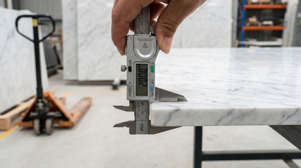 Accurate stone edge thickness measurement with caliper during quality inspection