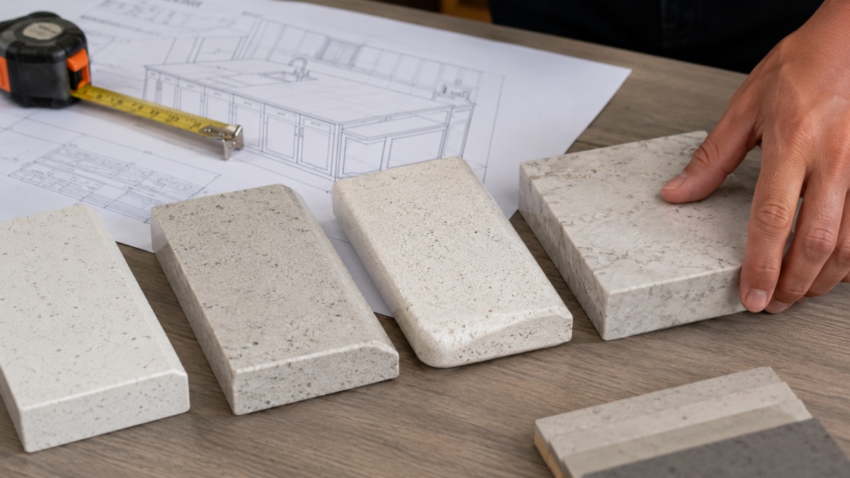  Quartz countertop edge samples reviewed with drawings and thickness measurement 