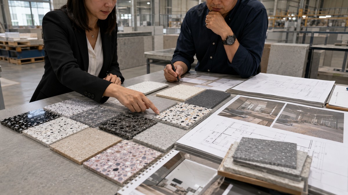 Terrazzo project supply workflow from sample review to bulk order confirmation