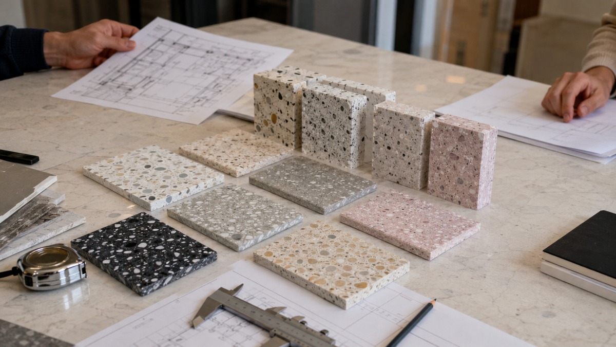 Terrazzo samples and drawings reviewed for thickness selection