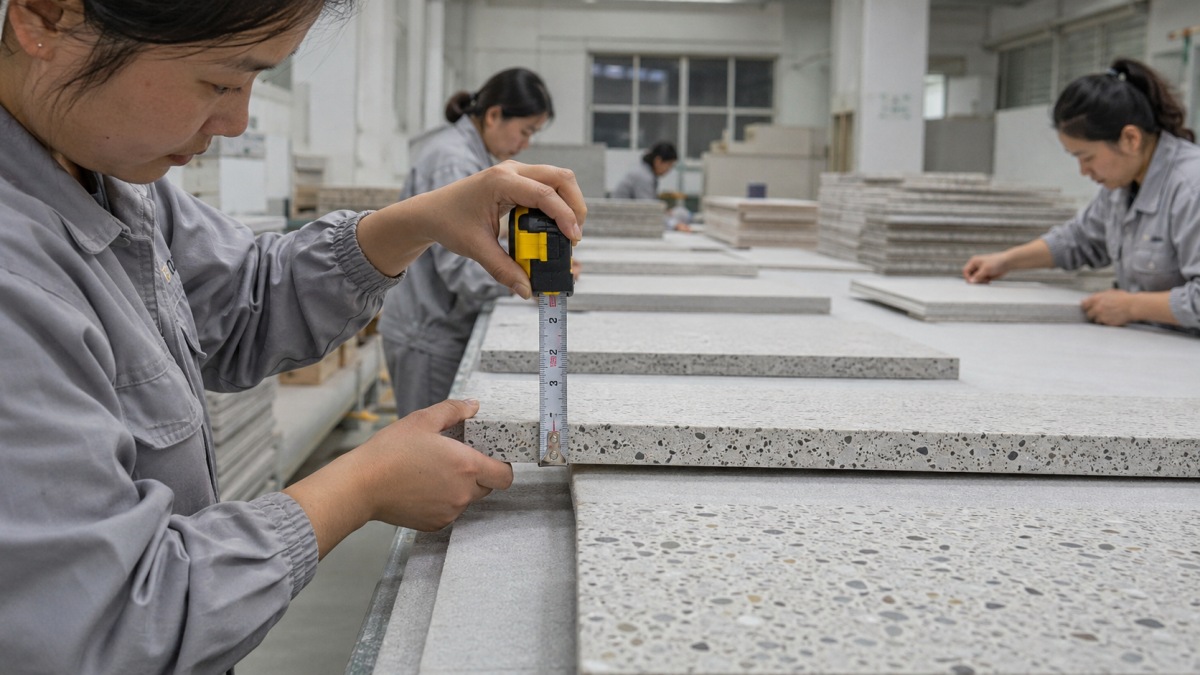 terrazzo-edge-thickness-finish-quality-control Terrazzo edge thickness and finish quality control before shipment