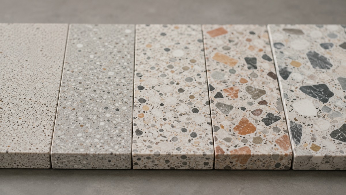Terrazzo aggregate size and chip density comparison for collection planning