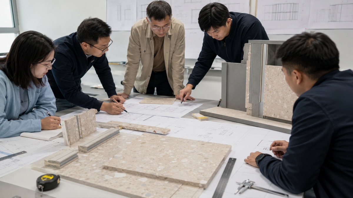 terrazzo-wall-panel-shop-drawing-review Terrazzo wall panel shop drawings reviewed with panel dimensions joints and fixing zones