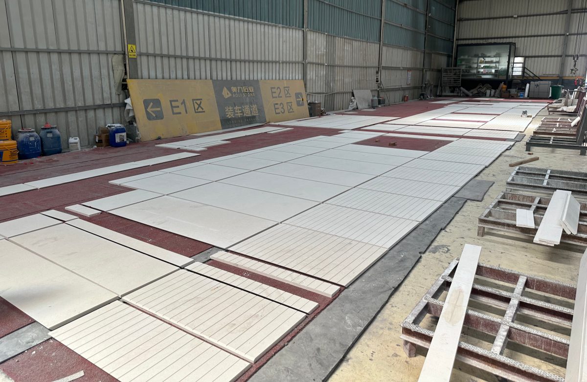 Benin White Limestone panels arranged for tonal and joint review