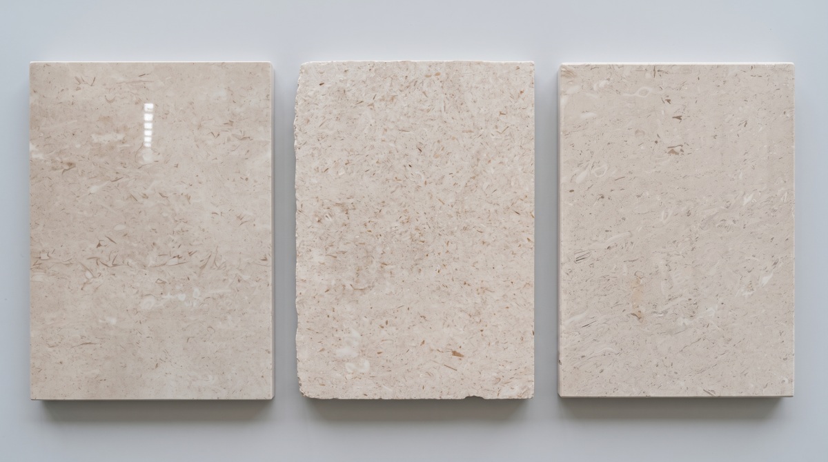 DN, CTM and Old Quarry Moonlight Beige Limestone sample directions compared under the same light