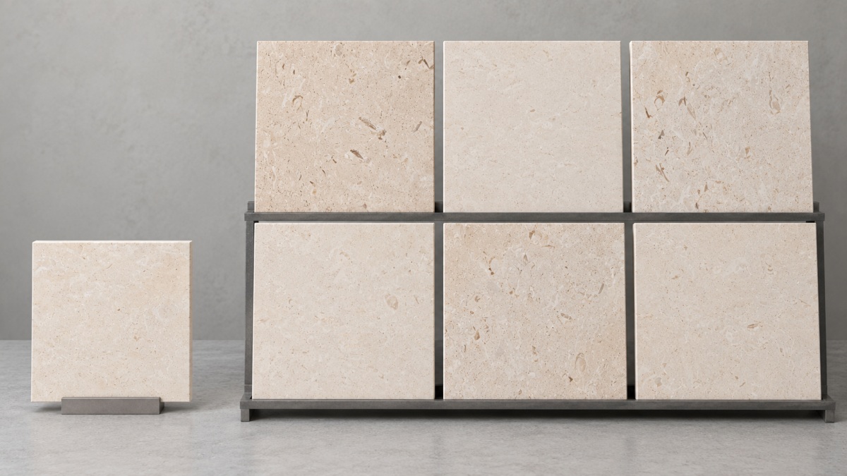 Illustration comparing one limestone sample with a representative natural stone range for project approval